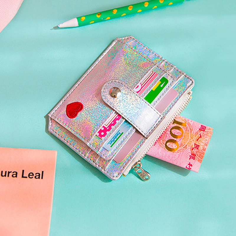 2019 New Women's Coin Purse Laser Shining Leather Card Wallet Women Mini Card Bag