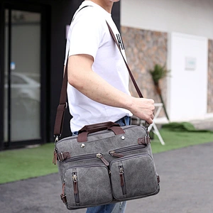 2019 17inches  men leather Laptop Backpack  rucksack Waterproof messenger travel School canvas Shoulder Bag