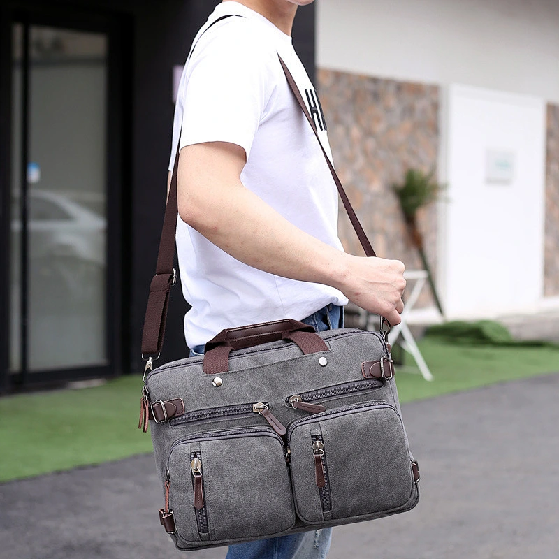 2019 17inches  men leather Laptop Backpack  rucksack Waterproof messenger travel School canvas Shoulder Bag