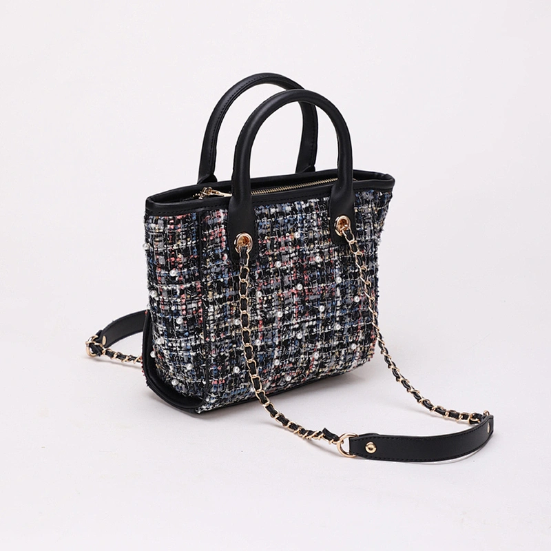 2019 New Style Lady's Woven Handbags Single Shoulder Chain Bag with Pearl