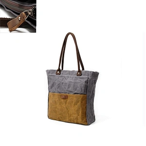 New Style Waxed Canvas with Genuine Leather Vintage Tote Bag Shopping bag