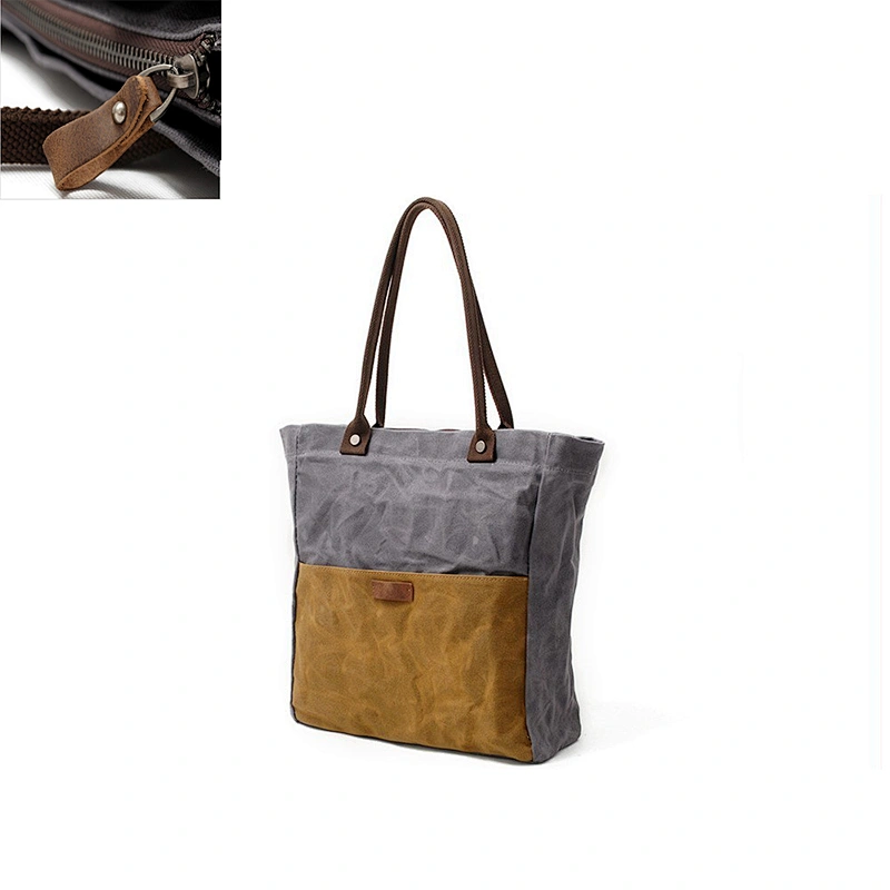 New Style Waxed Canvas with Genuine Leather Vintage Tote Bag Shopping bag