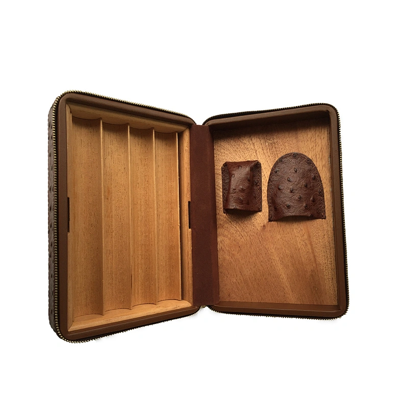 Portable Leather Cigar Case and Box for Travel Spanish Cedar Wood Cigar Humidor