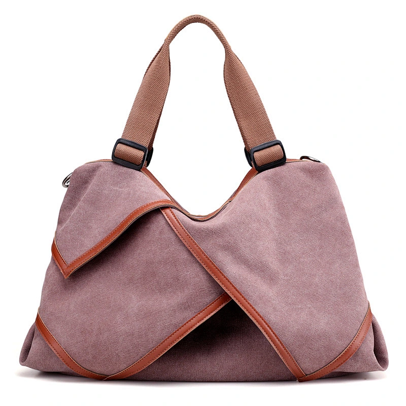 2019FW new coming canvas PU big capacity style contrast color tote shoulder handbag
