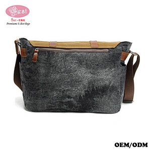 Waterproof Waxed Canvas with Genuine Leather Trimmings Laptop Bag Men Messenger Bag Satchel