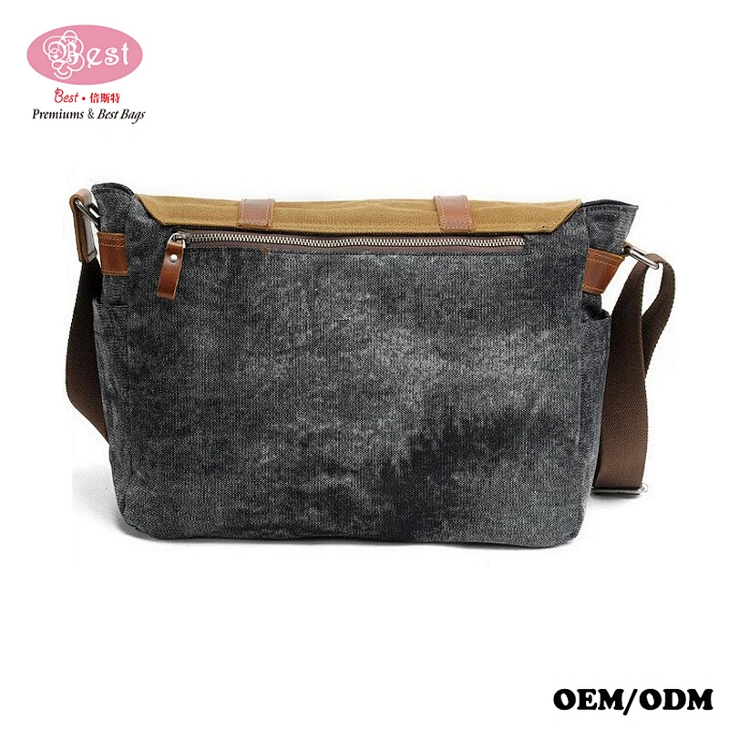 Waterproof Waxed Canvas with Genuine Leather Trimmings Laptop Bag Men Messenger Bag Satchel