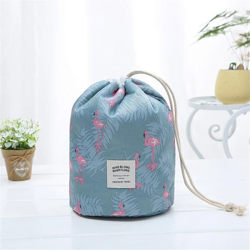 Large Capacity Multi-function Portable Drawstring Travel Packing Cylinder Cosmetic Bag