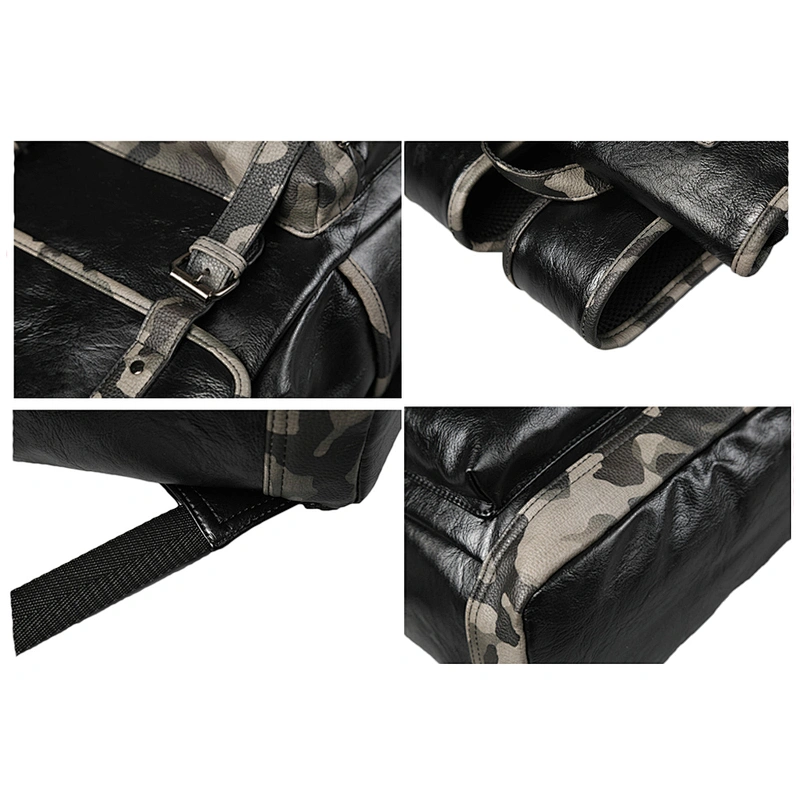 Military Men's Rucksack Travelling Backpack PU School Book Bags