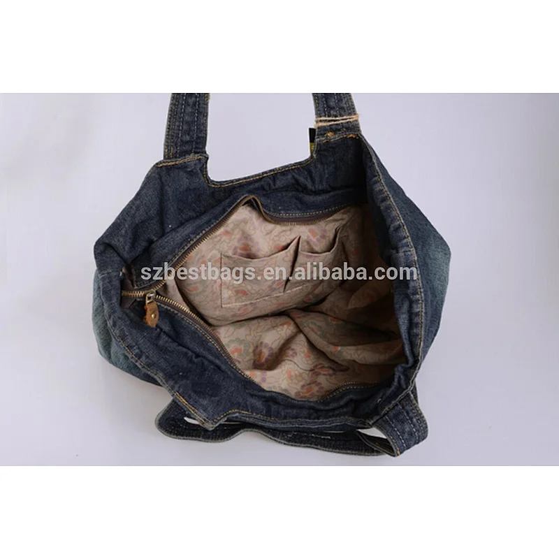 Designed shopping bag denim tote bag jeans handbags for ladies sale wholesale handbags