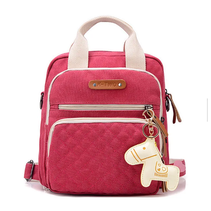 Woman cute fashion pink hiking canvas multifunction backpack handbag for girl