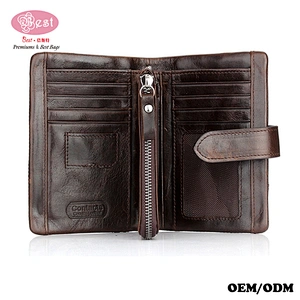 Wholesale Custom Genuine Cowhide Leather Wallet RFID Blocking Zipper Wallet for Man