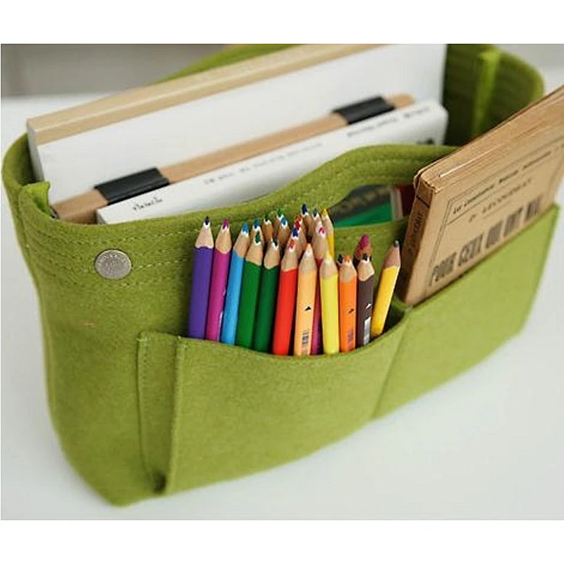 Multi Pocket Felt Cosmetic Bag Fashion Women Handbag Felt Purse Insert Organizer