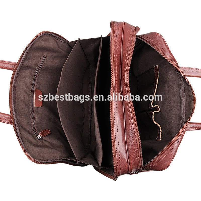 Brown-red Genuine Leather 15-inch Business Laptop Handbag With a Long Adjustable Shoulder Strap