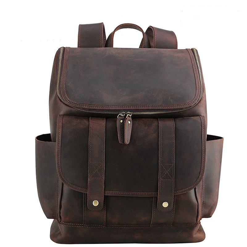 Hot selling crazy leather backpack genuine backpack for men travel shoulder bag