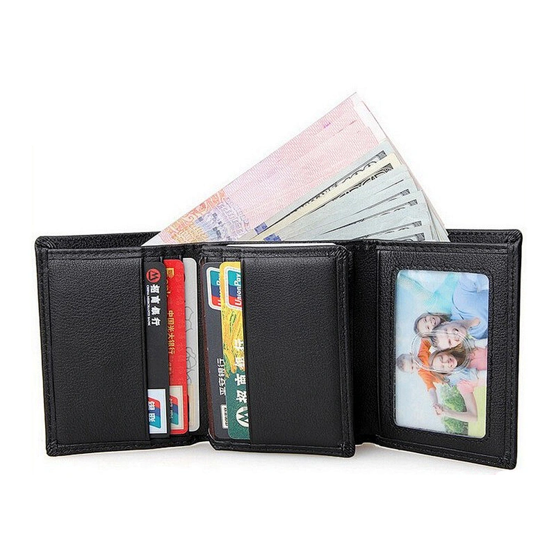 Handmade Natural Grain Texture Real Leather European Style Muti Card Holder RFID Blocking Trifold Wallet