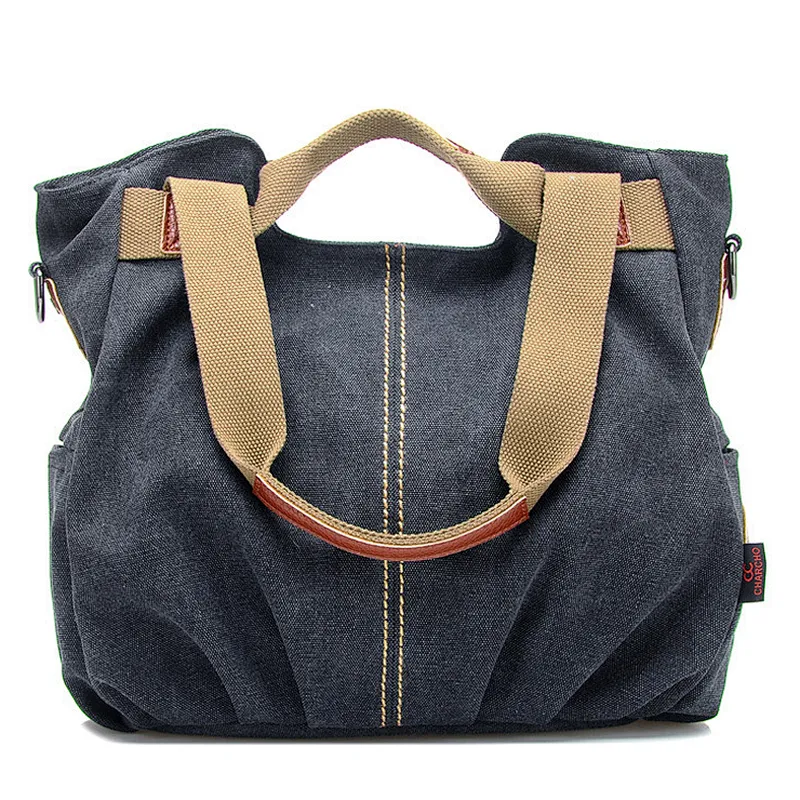 Big size cotton canvas fabric handbags shoulder tote cloth hand bags for ladies