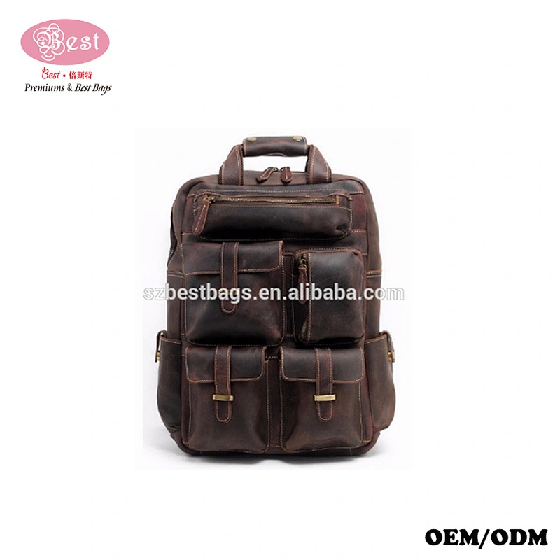 Factory Custom LOGO OEM Small MOQ Genuine Leather Brand Backpack Men