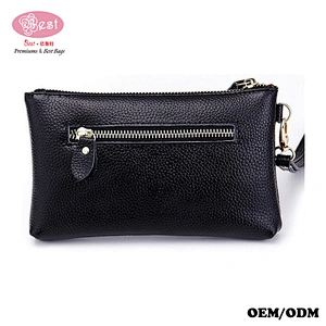 Amazon Hot Selling Pebbled Cowhide Leather Women Clutch Wallet with Wristlet Sparkling Studded Evening Purse Wallet