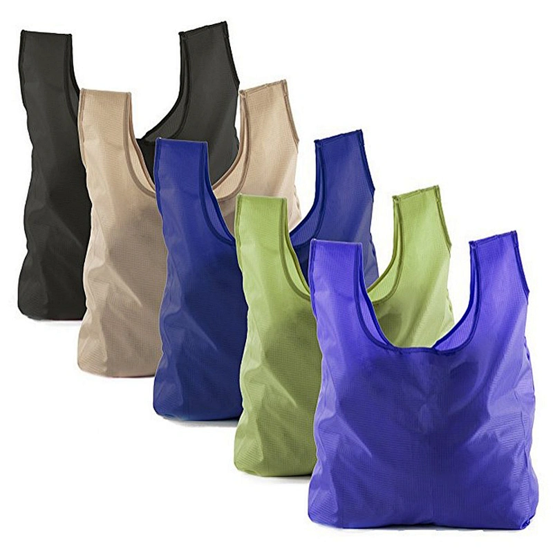 Foldable Integrated String Pouch Ripstop Nylon Tote Reusable Grocery Bags