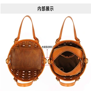 2019 Vintage casual head layer cowhide single-shoulder cross-body woven bag for shopping or daily use