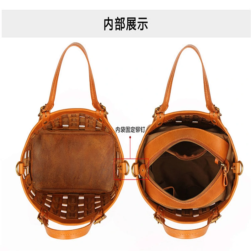2019 Vintage casual head layer cowhide single-shoulder cross-body woven bag for shopping or daily use