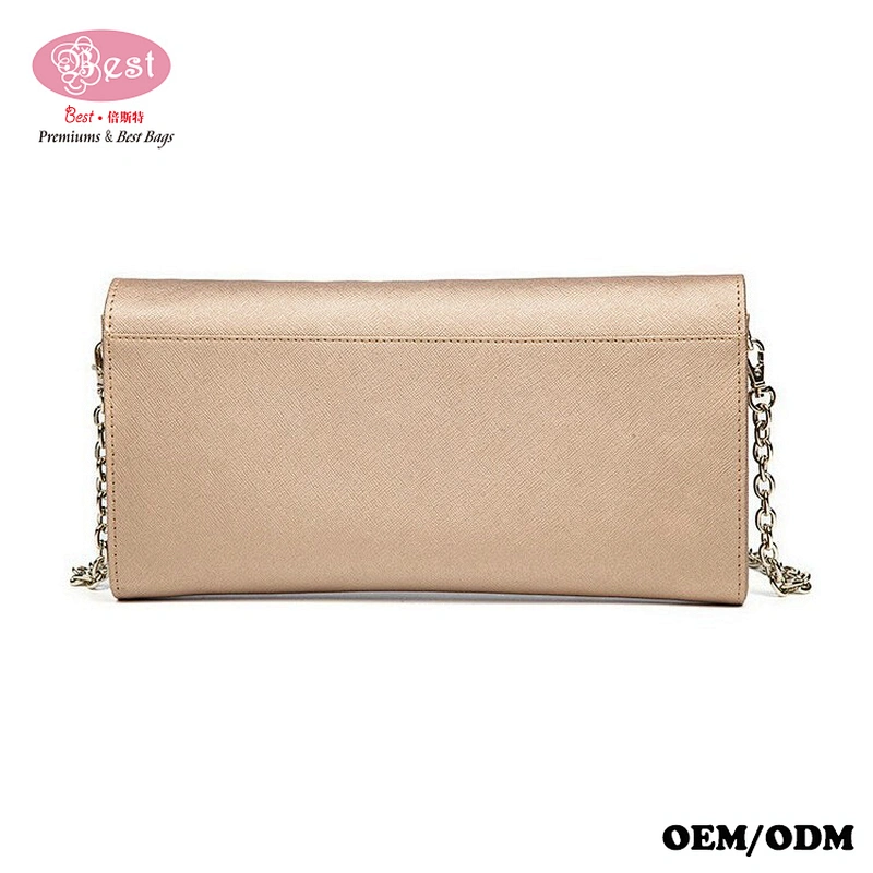 Drop Shipping Bling Saffiano Real Leather Clutch Purse Sparkling Long Chain Real Leather Evening Purse Handbags