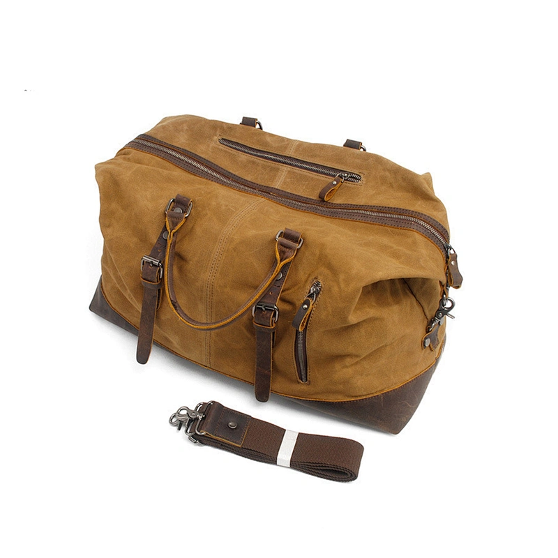 Waxed Canvas&Leather Bag Military Duffle Bags Soft Overnight Travel Bags Unisex business-Out