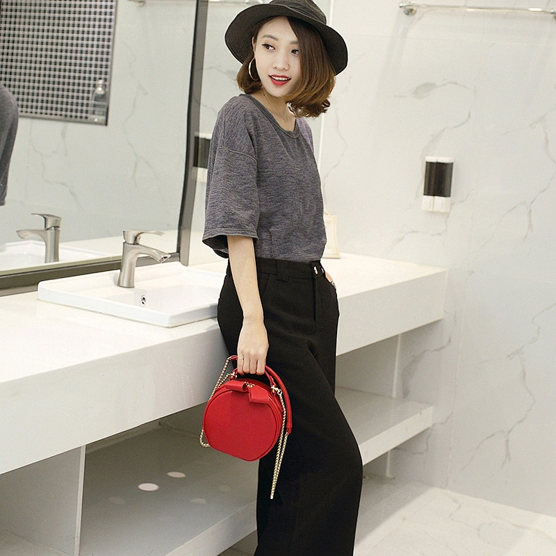 Round women crossbody long metal chain strap sling purse bag handbag with chain