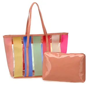 Custom cheap recycled large waterproof printed colorful pvc stripe beach tote bag