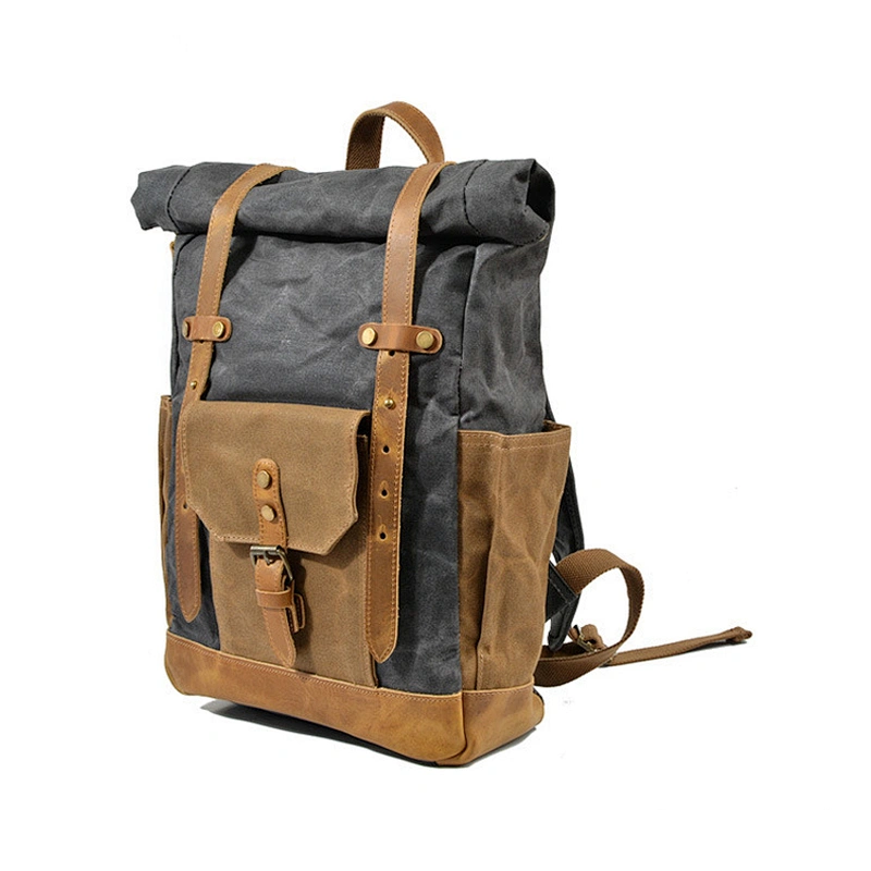 Trendy College Weekend Backpack Daypack Travel Laptops Rucksack Waxed Canvas Leather Backpack