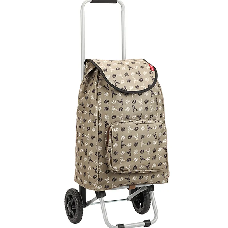 Wholesale wheeled folding foldable market vegetable shopping trolley bag with 2 wheels