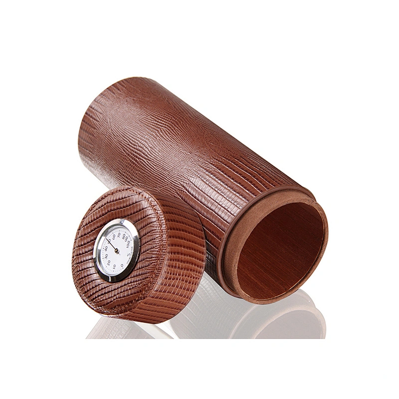 Round shape 100% real leather cigar cutter with leather case portable leather cigar case cigar travel case humidor