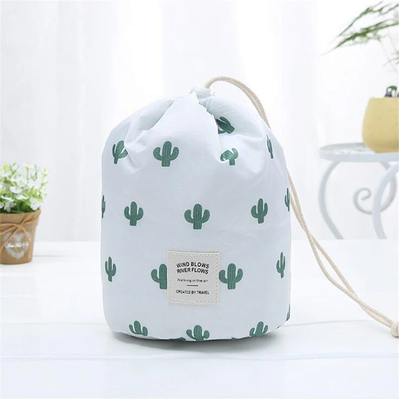 Large Capacity Multi-function Portable Drawstring Travel Packing Cylinder Cosmetic Bag