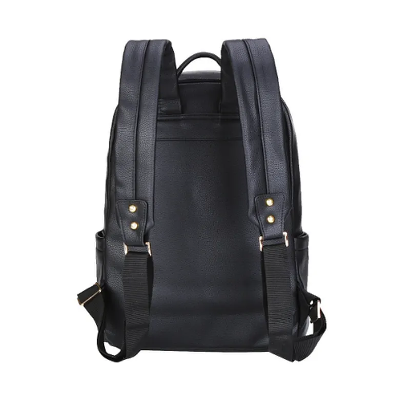 Black multifunctional pu baby diaper back pack nappy bag backpack for mom