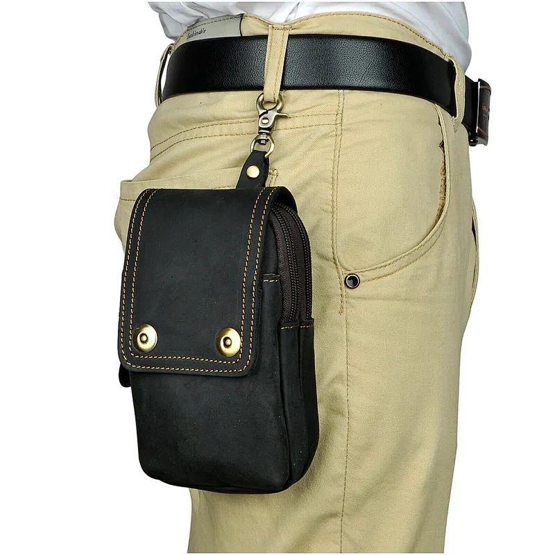 Mens Genuine Leather Hip Bum Pouch Pack Waist Belt Bag Small Hook Fanny Bag