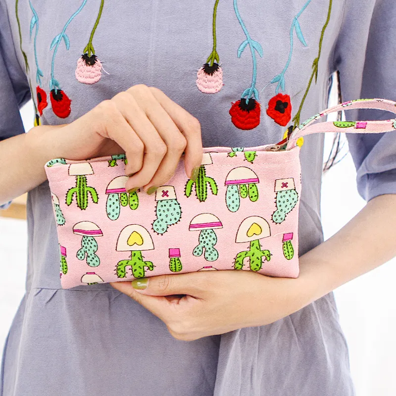 Wholesale custom plain canvas cosmetic zipper pouch makeup make up bag for women