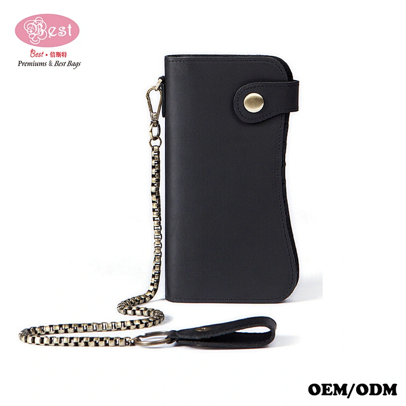 2019 Men Clutch Bag Card Holder Crazy Horse Leather Wallet With Chain