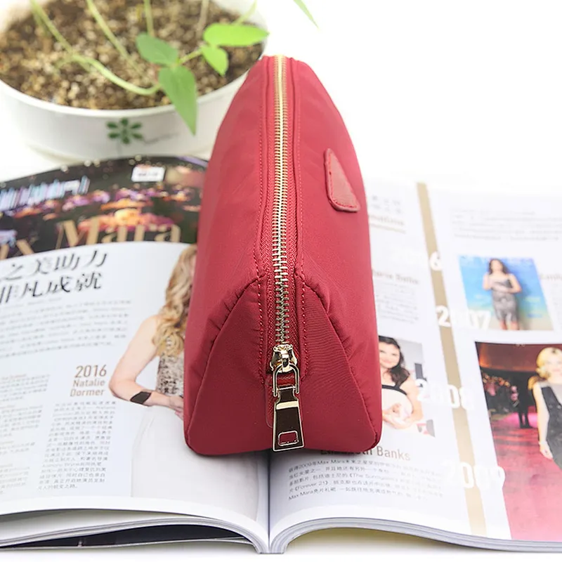 Custom waterproof printed red polyester cosmetic bag toiletry makeup pouch with zipper