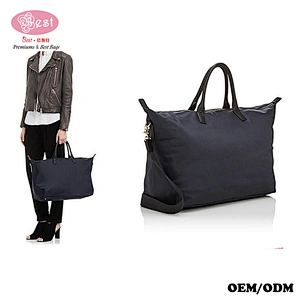 The Newest Designer European Fashion Tech-fabric with Leather Trim Medium Weekender Bag