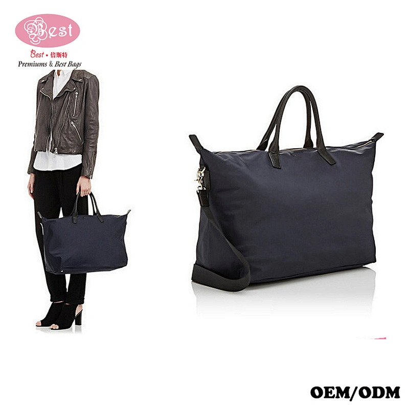 The Newest Designer European Fashion Tech-fabric with Leather Trim Medium Weekender Bag