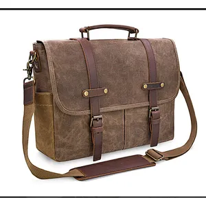 Waterproof Messenger Bag Genuine Leather Waxed Canvas 15.6 Inch personalized gift bags life spirit bags