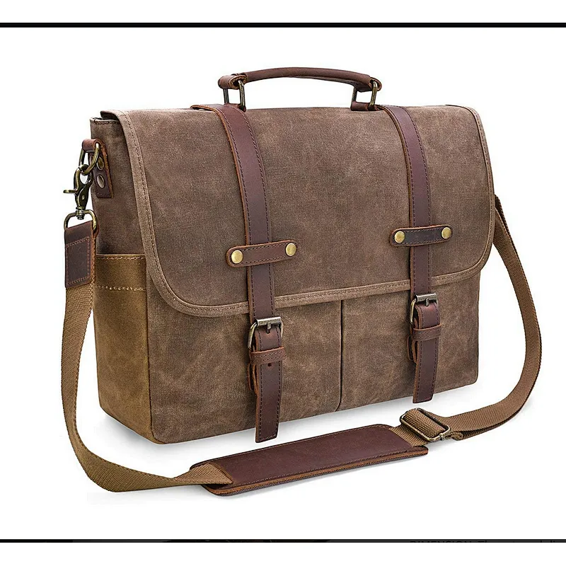 Waterproof Messenger Bag Genuine Leather Waxed Canvas 15.6 Inch personalized gift bags life spirit bags