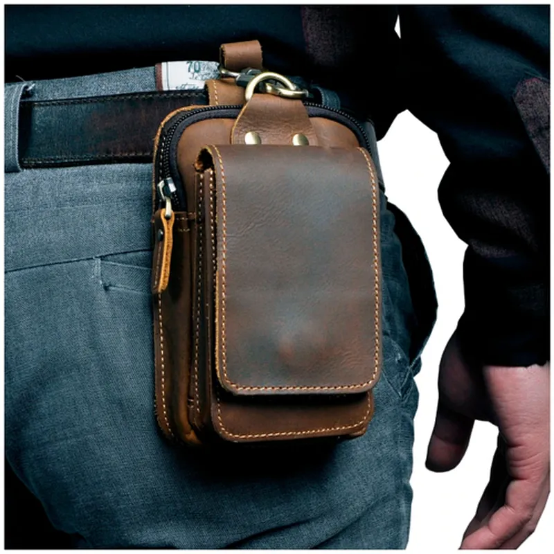 Leather Mens Thigh Drop Leg Hook Bum Bag Fanny Pack Waist Bag Belt Phone Pouch