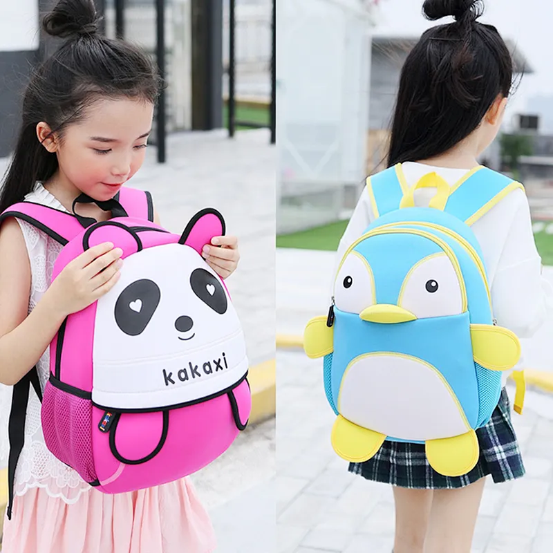 Fancy waterproof kids schoolbags children cartoon zoo animals penguin backpack