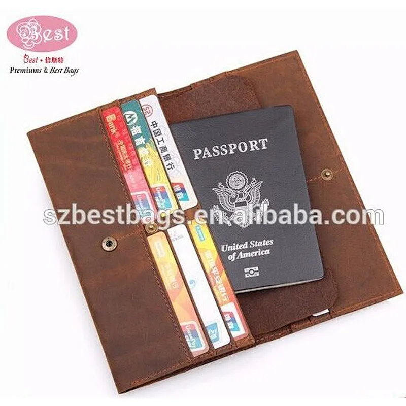 Crazy horse leather passport holder money wallet multiple card slot wallet Genuine leather travel passport