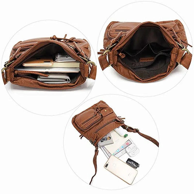 2019 trendy soft leather crossbody bag  sling bag waterproof multiple purse messenger bags