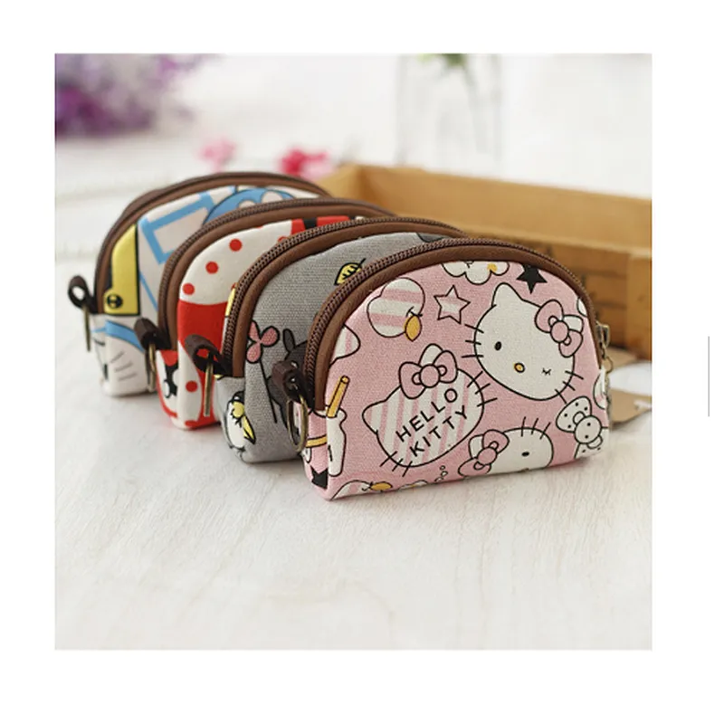 Wholesale custom printed cheap cartoon character canvas zipper coin purses
