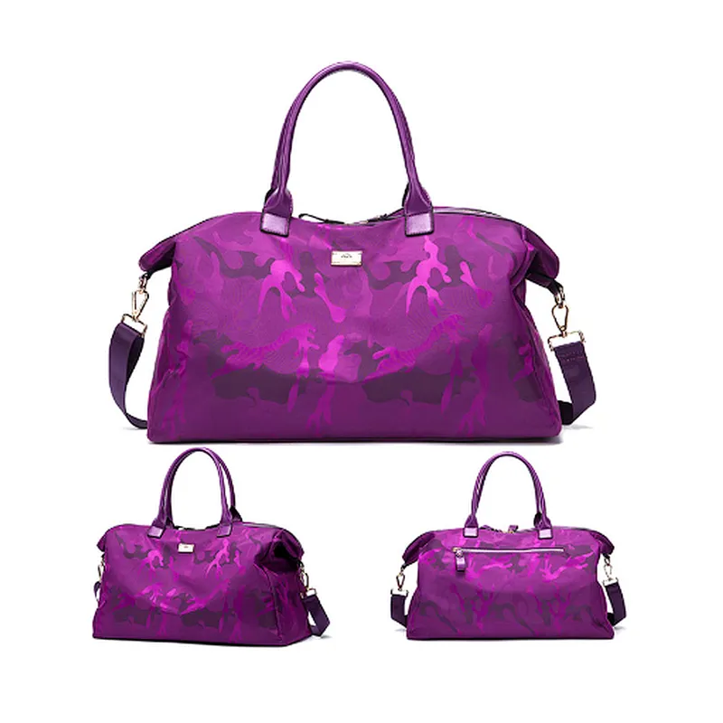 Travel small nylon pu folding luggage duffle hand carry holdall bag