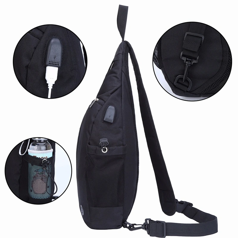 Practical casual outdoor foldable cross body chest pack sling bag with USB