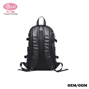 Waterproof Men Shoulder Bag Black Pu Leather 14inch Laptop Backpack